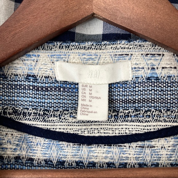 H&M Blue & White Jacquard Open Front Longline Jacket - Picture 4 of 5